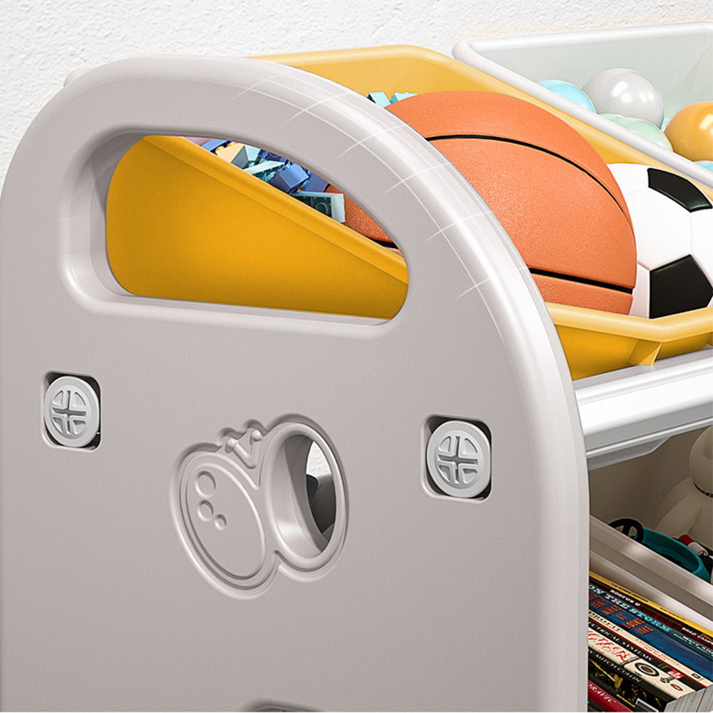 Kids Toy Storage Organizer with 6 Removable Bins and HDPE Shelves – Multi-Functional Nursery Storage Cabinet – Yellow & White Playroom Furniture