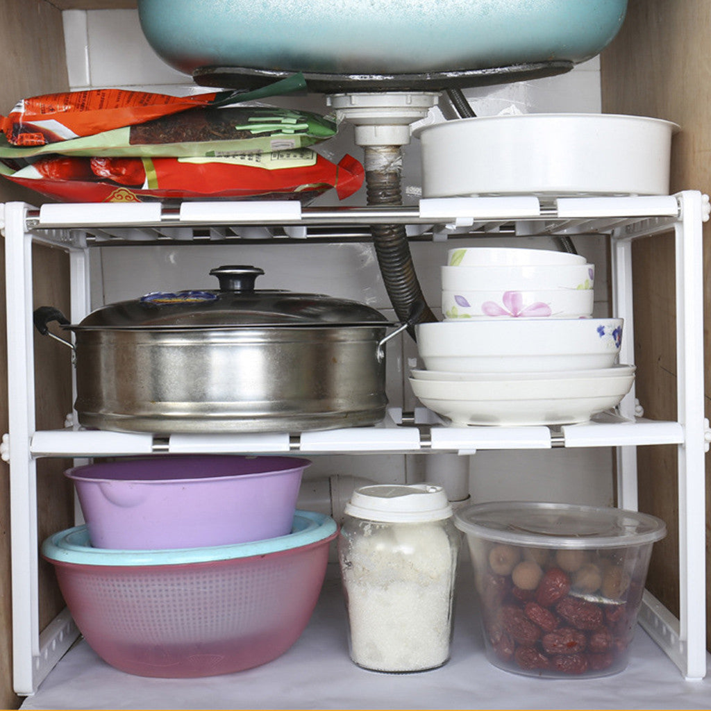Under Sink 2-Tier Expandable Shelf Organizer for Kitchen Cabinet Space Saving Storage Rack