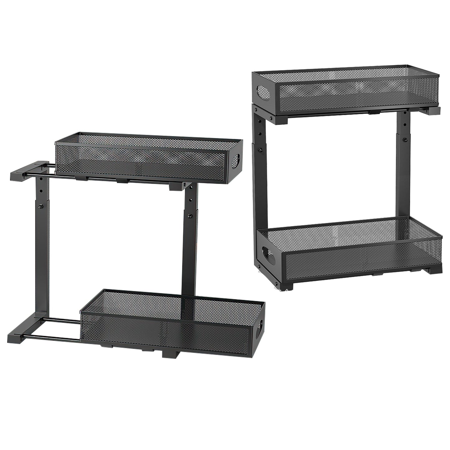 2Pcs Under Sink Organizer 2-Tier Pull-Out Storage Rack with Adjustable Mesh Baskets for Kitchen, Bathroom & Home Cabinet Storage