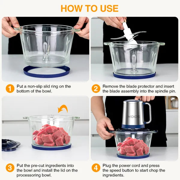 KOIOS Electric Food Chopper & Processor – 2L Glass Bowl Meat Grinder for Vegetables, Fruits & Nuts