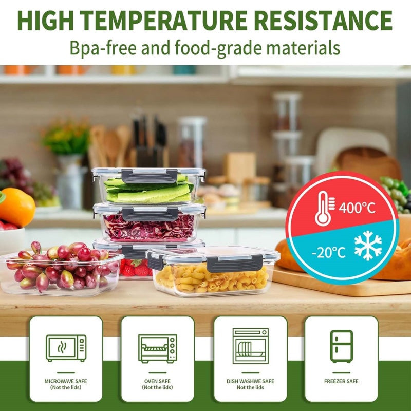 5-Piece Glass Food Storage Containers with Airtight Lids - Leak-Proof Glass Meal Prep Set for Kitchen & Fridge