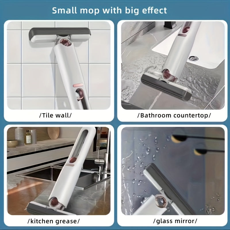 Portable Self-Squeeze Mini Mop - Hand Wash-Free Strong Absorbent Cleaning Mop for Desk, Windows, and Glass