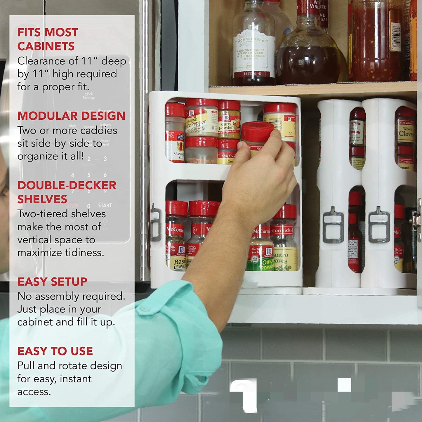 Kitchen Double-Tier Rotating Spice Rack - Multifunctional Seasoning Bottle Organizer and Cabinet Storage Shelf