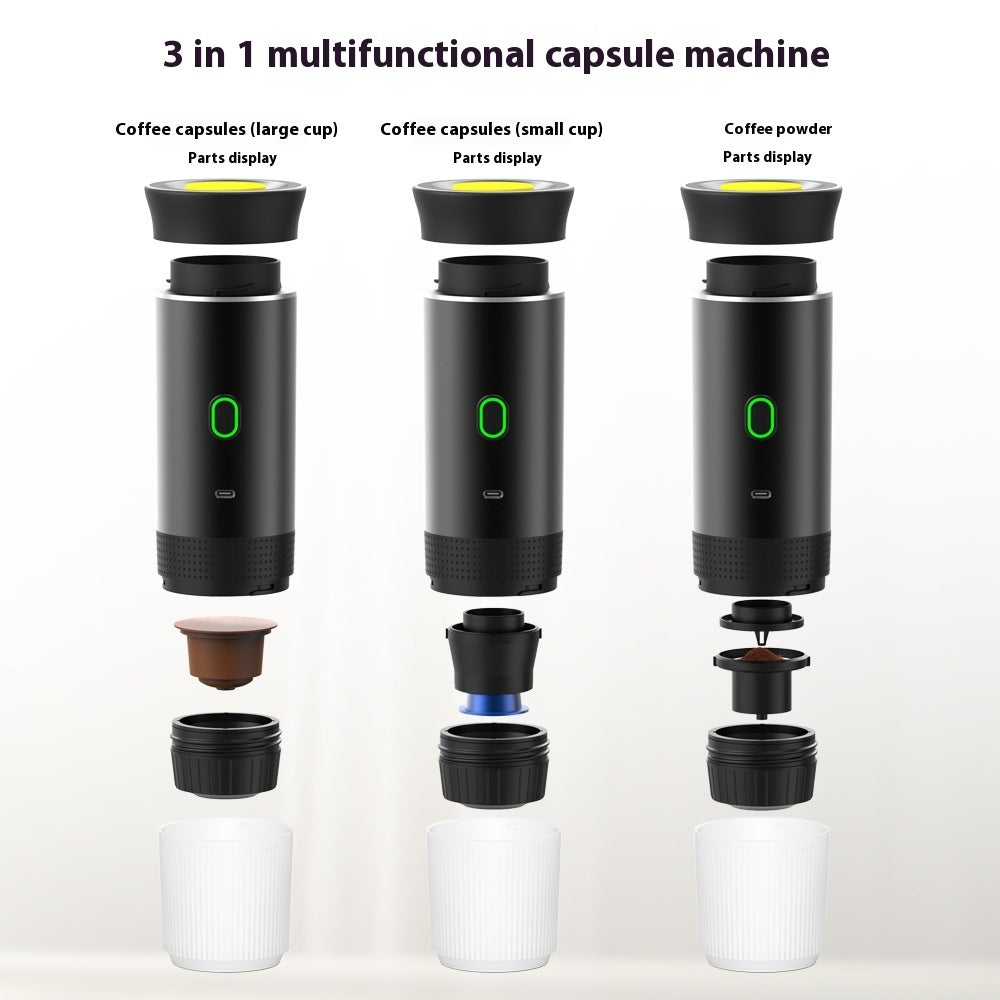 3-in-1 Portable Espresso Coffee Maker – Electric Grinder & Capsule Coffee Machine for Travel & Kitchen Use