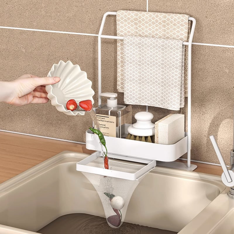 Rag Draining Kitchen Storage Rack - Multi-Purpose Sink Caddy, Sponge Holder, and Dishcloth Drying Organizer