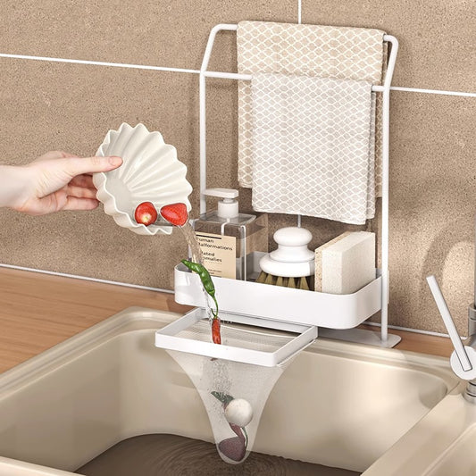 Rag Draining Kitchen Storage Rack - Multi-Purpose Sink Caddy, Sponge Holder, and Dishcloth Drying Organizer
