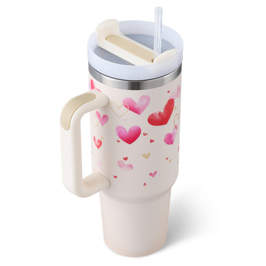 40 Oz Insulated Tumbler with Handle and Straw - Stainless Steel Leak-Proof Travel Mug