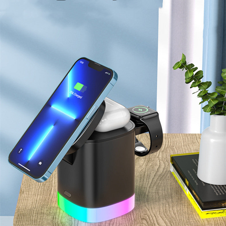 3-in-1 Magnetic Wireless Fast Charging Station with RGB Ambient Light for Smartphone, Apple Watch & AirPods