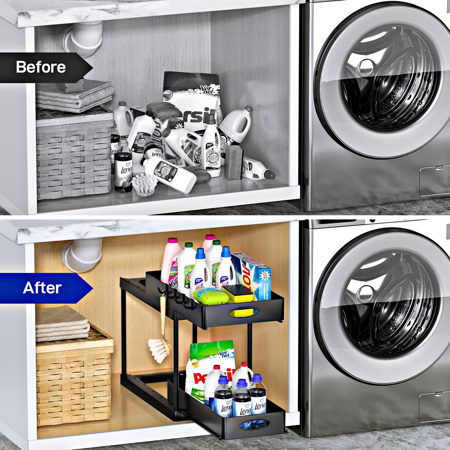 Dual Sliding Under Sink Organizer – Adjustable Cabinet Storage Rack for Kitchen & Bathroom
