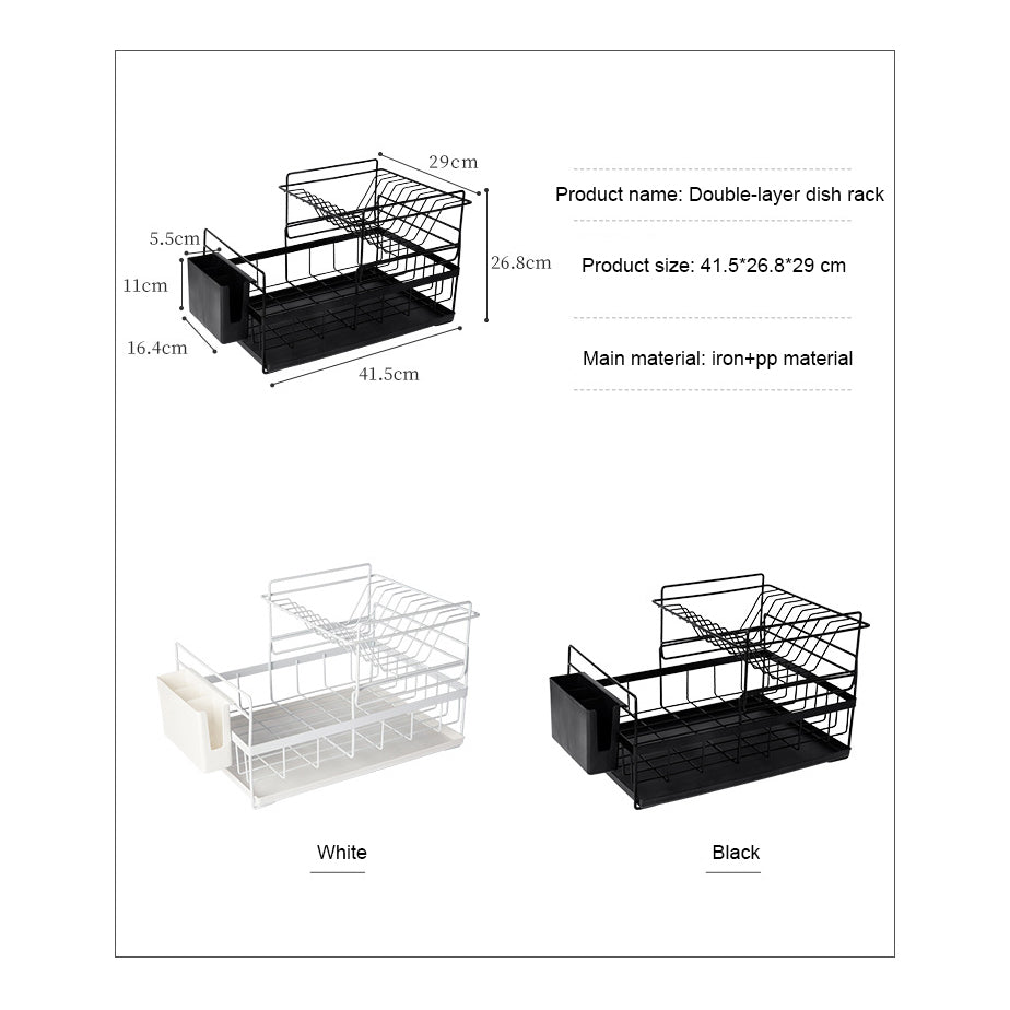 Double Tier Metal Dish Drying Rack – Kitchen Sink Organizer & Space-Saving Storage
