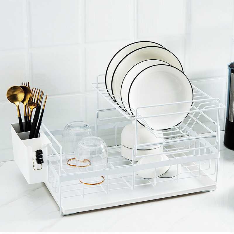 Double Tier Metal Dish Drying Rack – Kitchen Sink Organizer & Space-Saving Storage