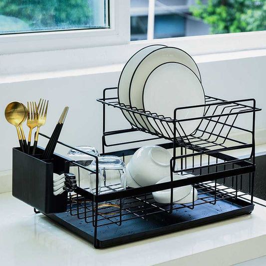 Double Tier Metal Dish Drying Rack – Kitchen Sink Organizer & Space-Saving Storage
