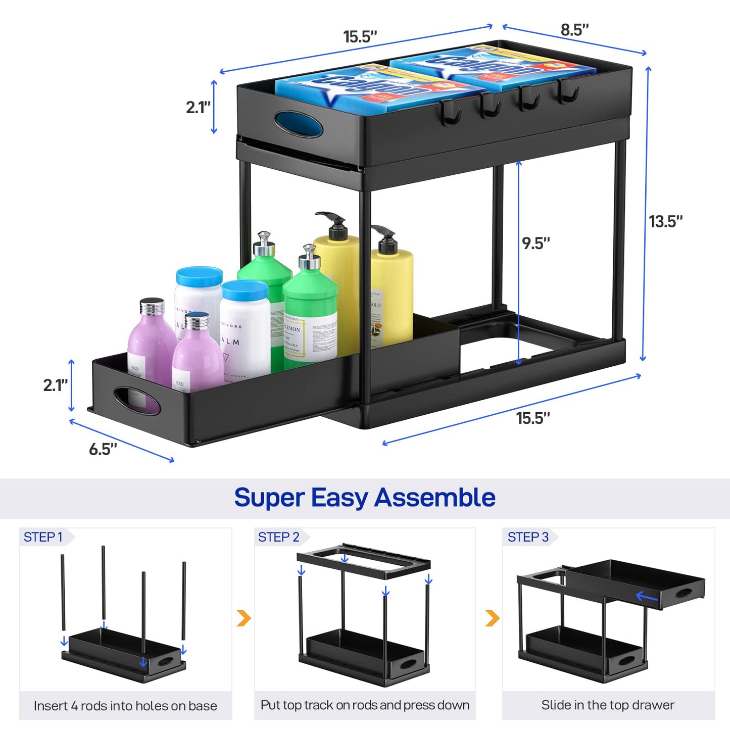 Dual Sliding Under Sink Organizer – Adjustable Cabinet Storage Rack for Kitchen & Bathroom