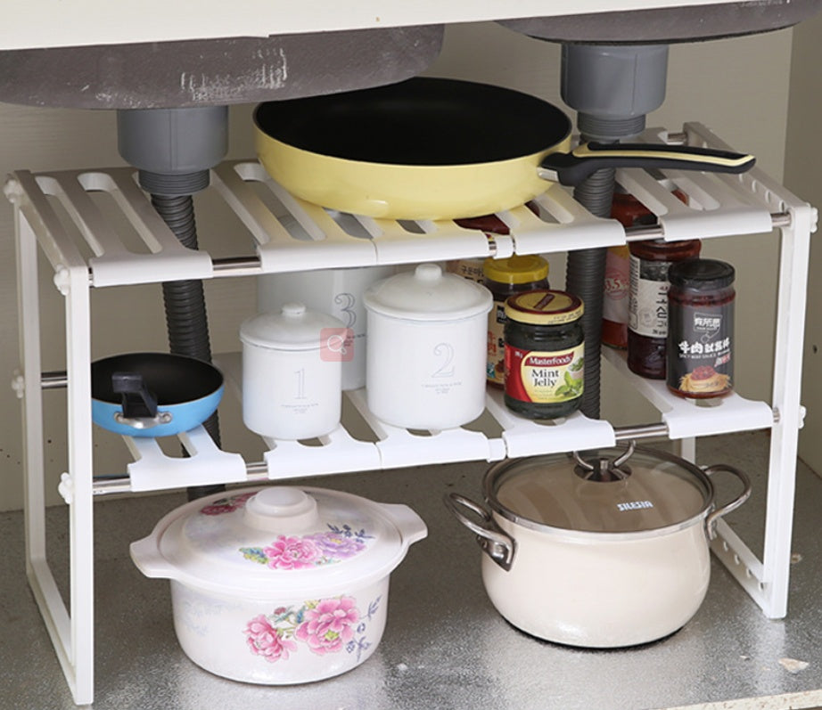 Under Sink 2-Tier Expandable Shelf Organizer for Kitchen Cabinet Space Saving Storage Rack