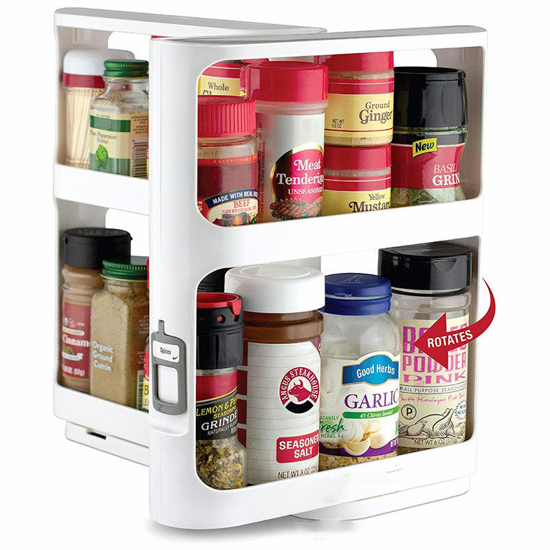 Kitchen Double-Tier Rotating Spice Rack - Multifunctional Seasoning Bottle Organizer and Cabinet Storage Shelf