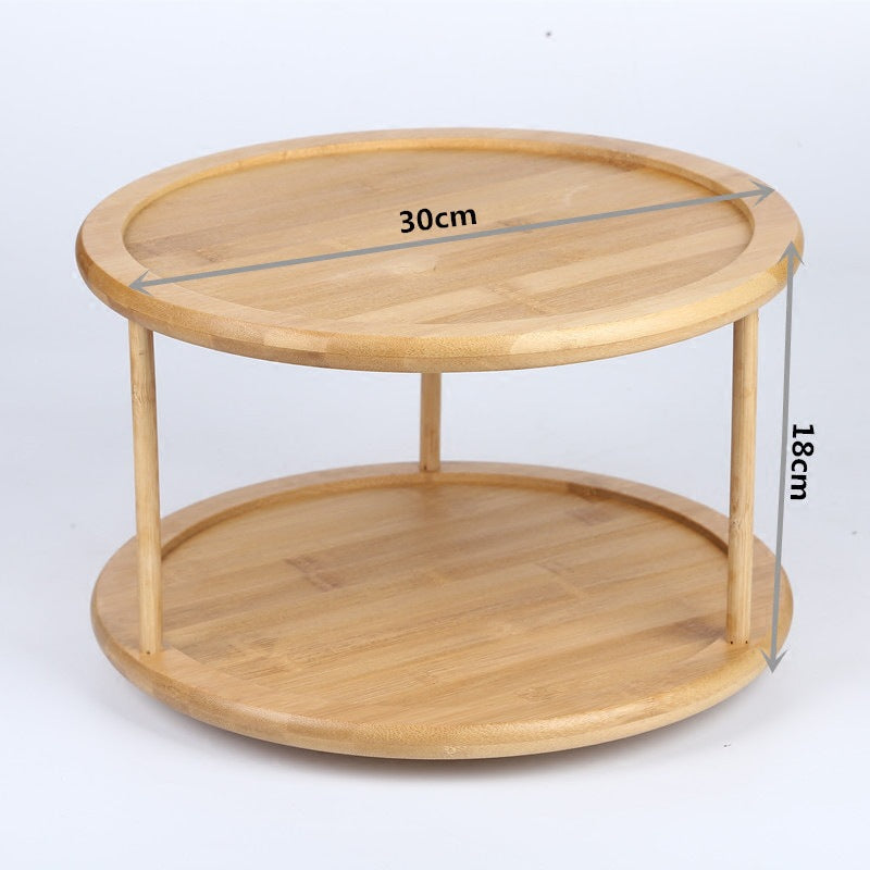 2-Tier Round Bamboo Turntable Cabinet Organizer - 360° Rotating Spice Rack and Kitchen Countertop Storage