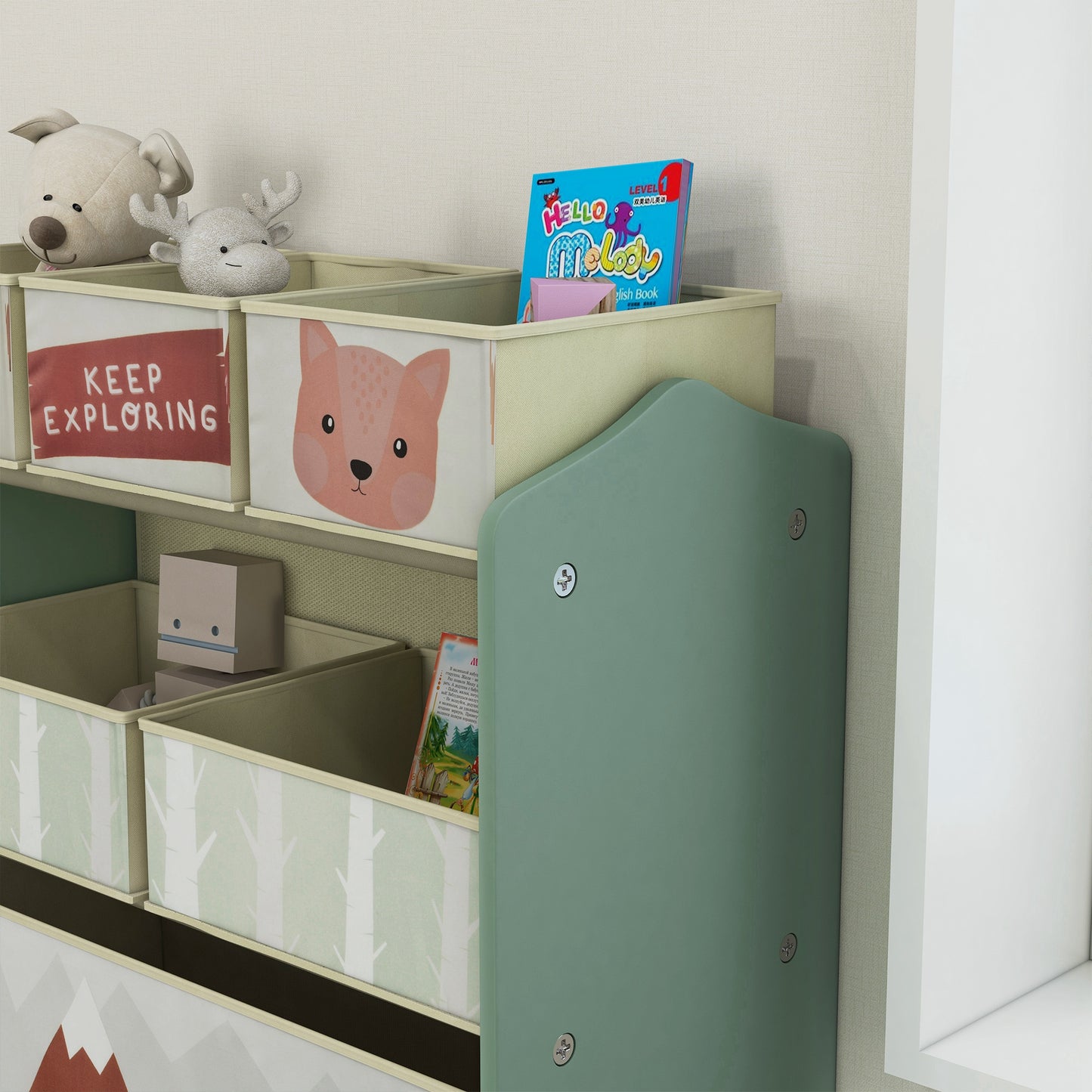 Toy Organizer with 6 Storage Bins, 25" x 12" x 26", Green