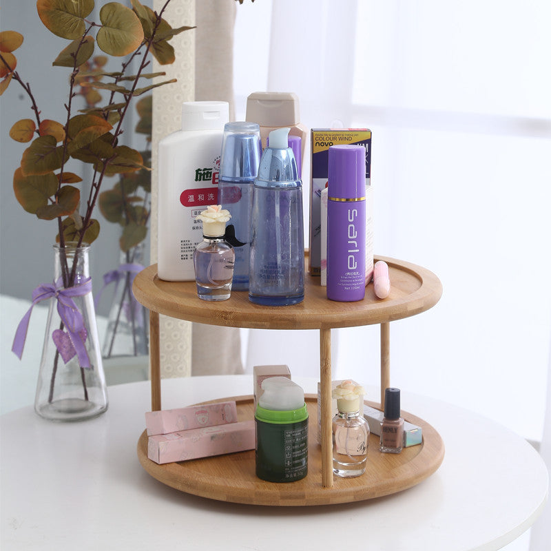 2-Tier Round Bamboo Turntable Cabinet Organizer - 360° Rotating Spice Rack and Kitchen Countertop Storage