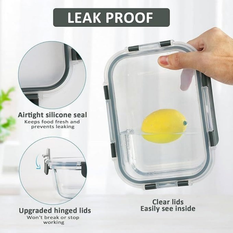 5-Piece Glass Food Storage Containers with Airtight Lids - Leak-Proof Glass Meal Prep Set for Kitchen & Fridge