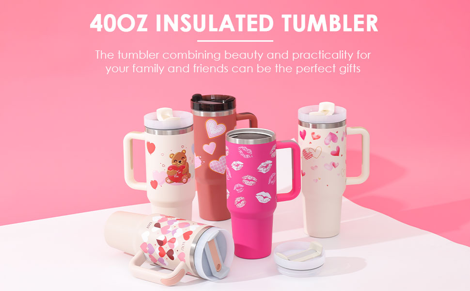 40 Oz Insulated Tumbler with Handle and Straw - Stainless Steel Leak-Proof Travel Mug