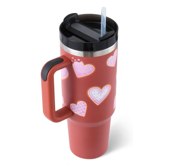 40 Oz Insulated Tumbler with Handle and Straw - Stainless Steel Leak-Proof Travel Mug