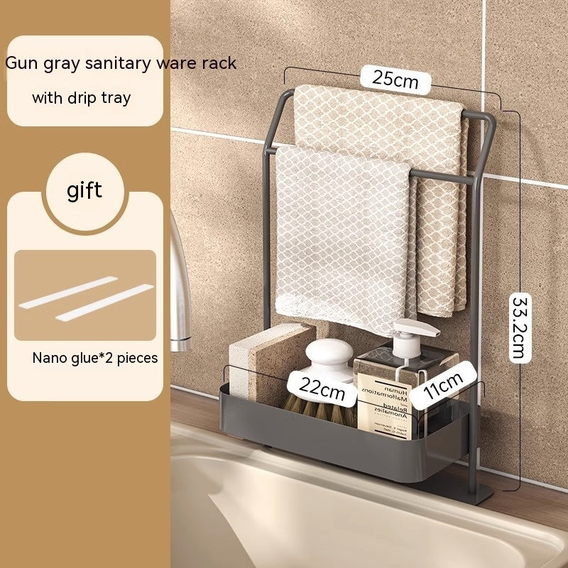 Rag Draining Kitchen Storage Rack - Multi-Purpose Sink Caddy, Sponge Holder, and Dishcloth Drying Organizer