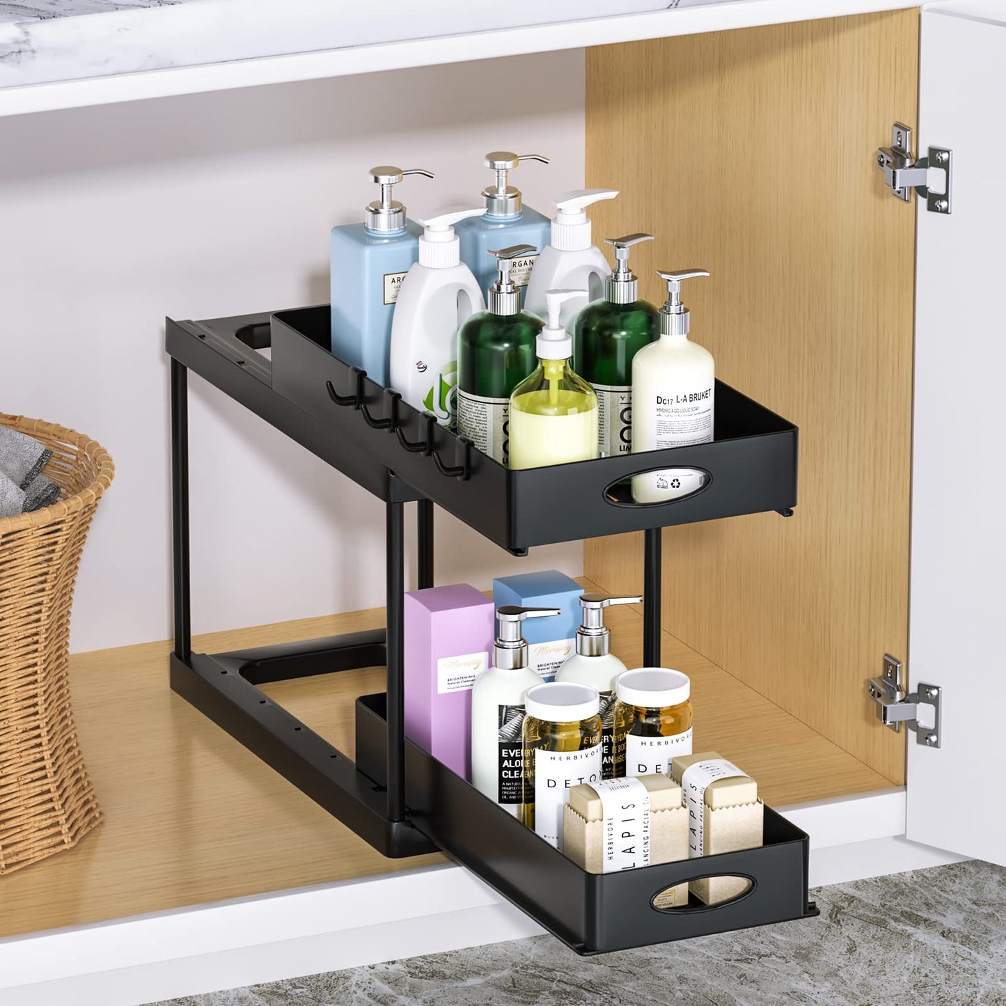 Dual Sliding Under Sink Organizer – Adjustable Cabinet Storage Rack for Kitchen & Bathroom