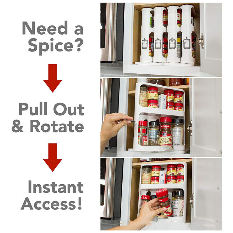 Kitchen Double-Tier Rotating Spice Rack - Multifunctional Seasoning Bottle Organizer and Cabinet Storage Shelf