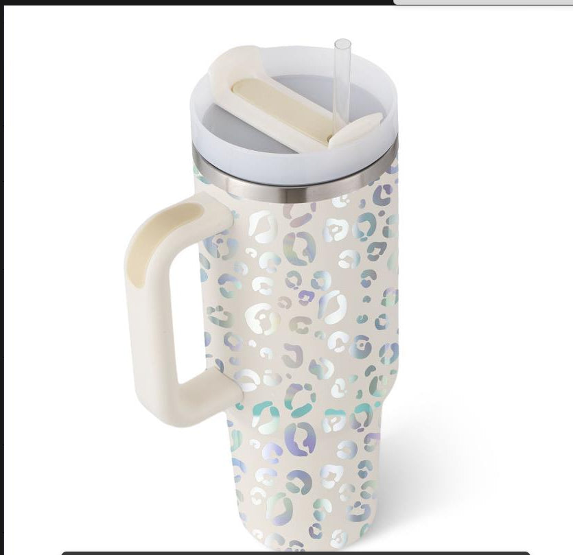 40 Oz Insulated Tumbler with Handle and Straw - Stainless Steel Leak-Proof Travel Mug