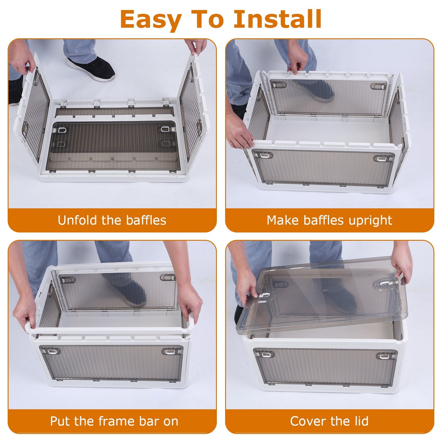 1Pc 70QT 66L Foldable Storage Bins With Lid 4 Doors Collapsible Stackable Closet Organizer Containers With Lock 4Pcs Wheels