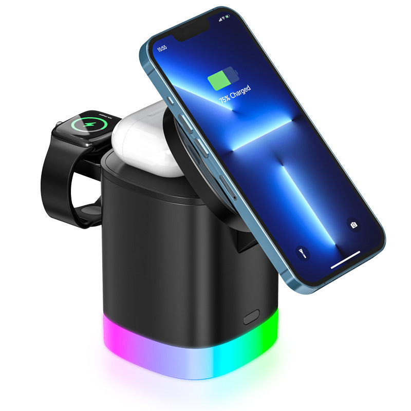 3-in-1 Magnetic Wireless Fast Charging Station with RGB Ambient Light for Smartphone, Apple Watch & AirPods