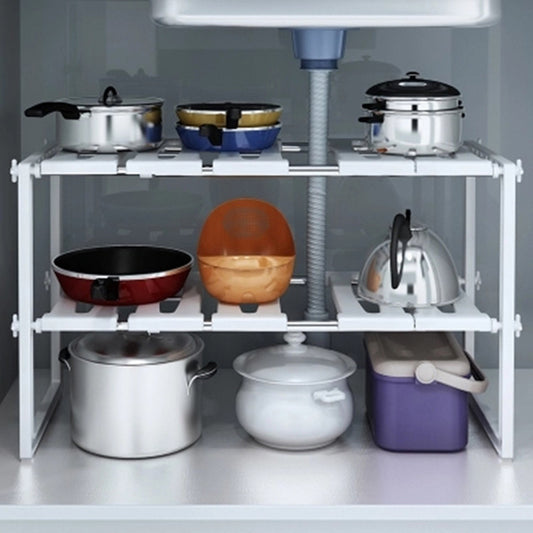 Under Sink 2-Tier Expandable Shelf Organizer for Kitchen Cabinet Space Saving Storage Rack