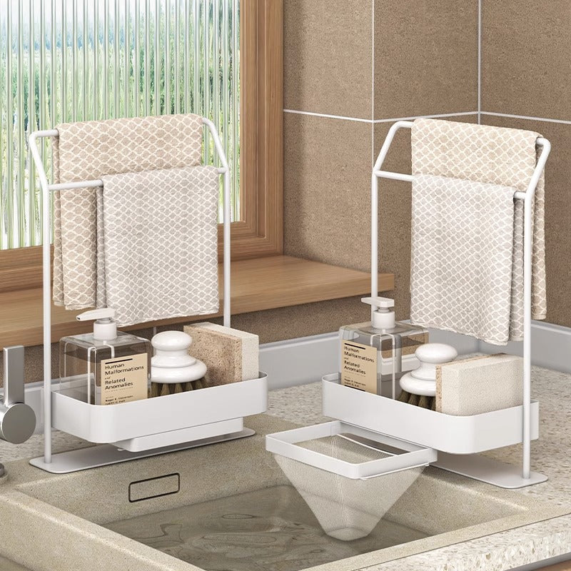 Rag Draining Kitchen Storage Rack - Multi-Purpose Sink Caddy, Sponge Holder, and Dishcloth Drying Organizer