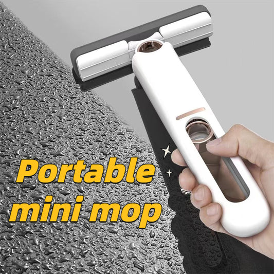 Portable Self-Squeeze Mini Mop - Hand Wash-Free Strong Absorbent Cleaning Mop for Desk, Windows, and Glass
