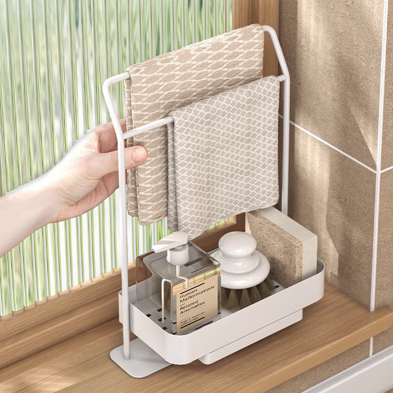 Rag Draining Kitchen Storage Rack - Multi-Purpose Sink Caddy, Sponge Holder, and Dishcloth Drying Organizer