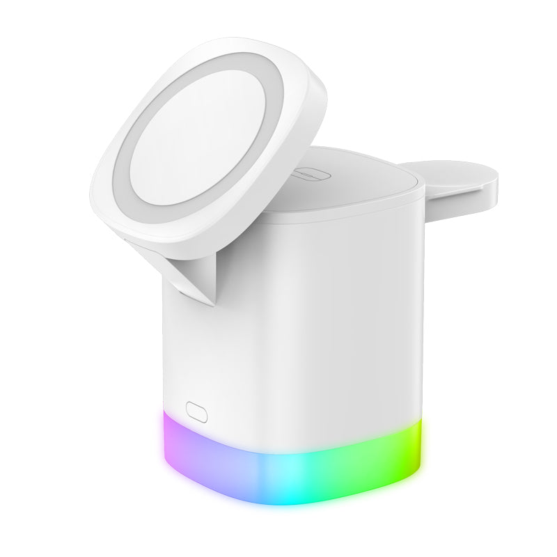 3-in-1 Magnetic Wireless Fast Charging Station with RGB Ambient Light for Smartphone, Apple Watch & AirPods