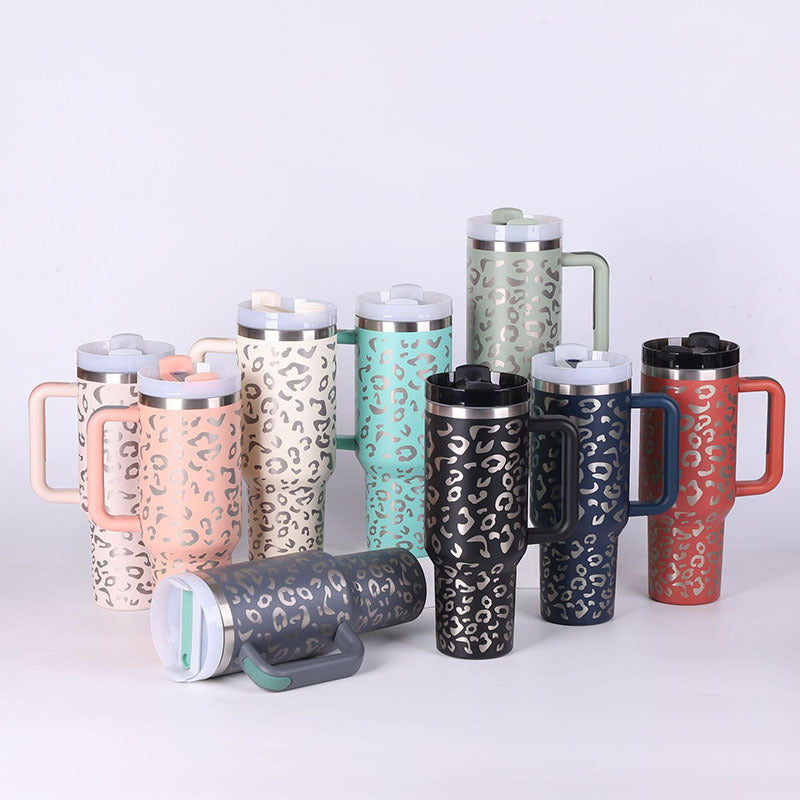 40 Oz Insulated Tumbler with Handle and Straw - Stainless Steel Leak-Proof Travel Mug