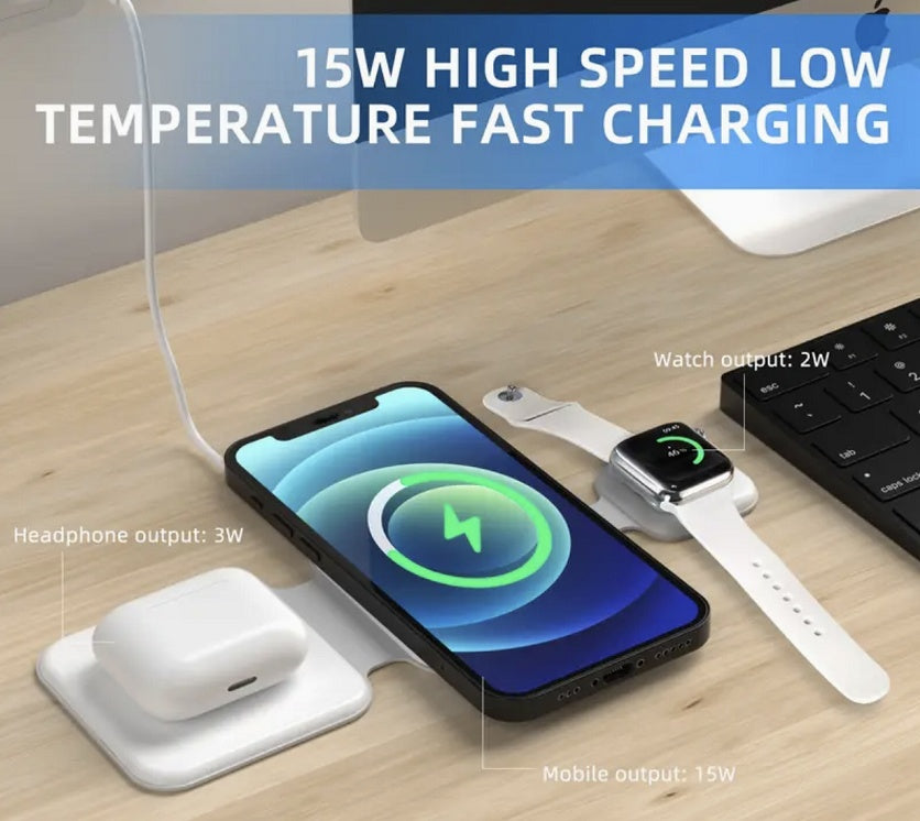 3-in-1 Magnetic Foldable Wireless Charger Charging Station Multi-device Folding Cell Phone Wireless Charger Gadgets