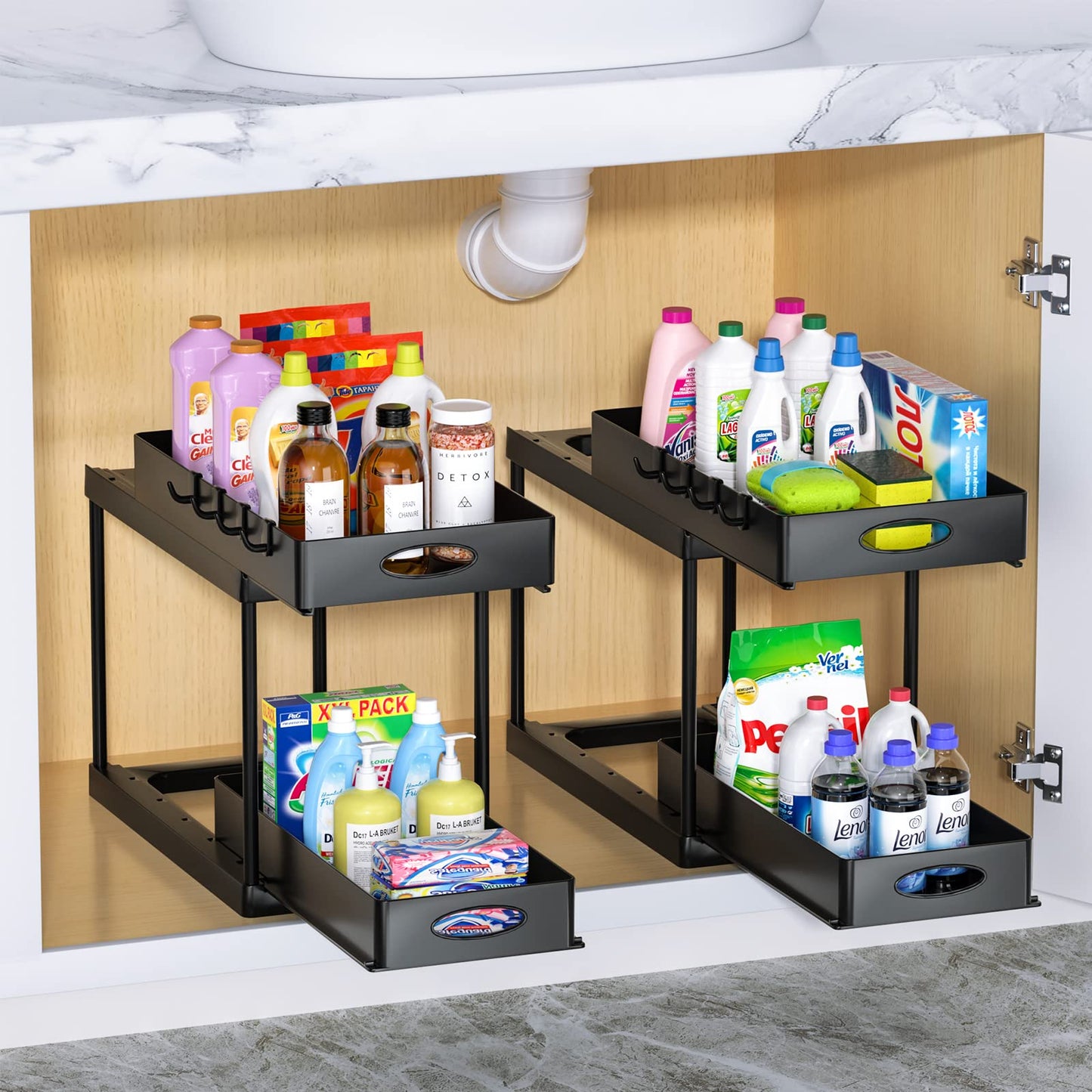 Dual Sliding Under Sink Organizer – Adjustable Cabinet Storage Rack for Kitchen & Bathroom