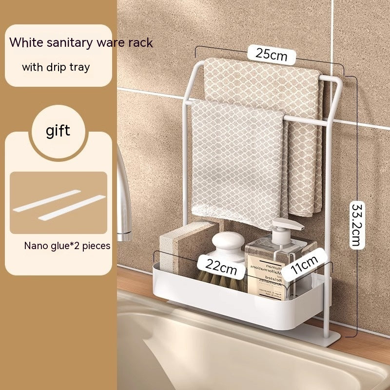 Rag Draining Kitchen Storage Rack - Multi-Purpose Sink Caddy, Sponge Holder, and Dishcloth Drying Organizer
