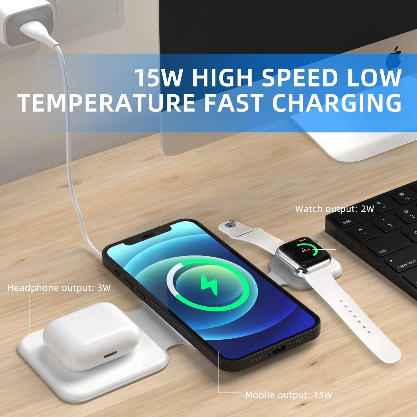 3-in-1 Magnetic Foldable Wireless Charger Charging Station Multi-device Folding Cell Phone Wireless Charger Gadgets