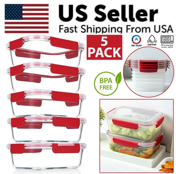 5-Pack Stackable Food Storage Containers - Airtight & Leakproof Set with Snap-Lock Lids for Meal Prep and Pantry