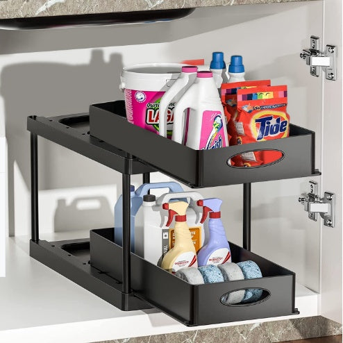 Dual Sliding Under Sink Organizer – Adjustable Cabinet Storage Rack for Kitchen & Bathroom