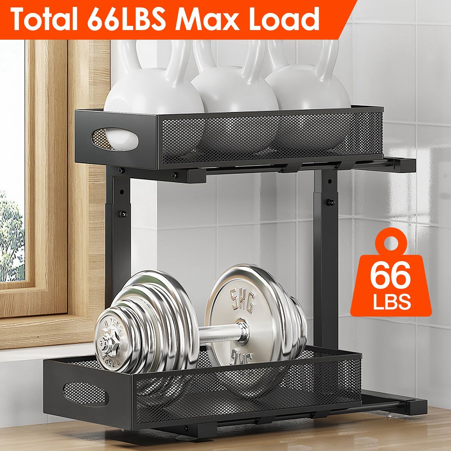 2Pcs Under Sink Organizer 2-Tier Pull-Out Storage Rack with Adjustable Mesh Baskets for Kitchen, Bathroom & Home Cabinet Storage