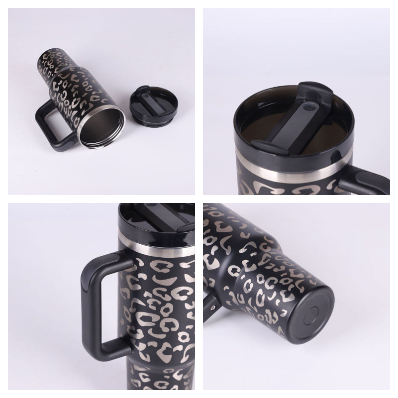 40 Oz Insulated Tumbler with Handle and Straw - Stainless Steel Leak-Proof Travel Mug