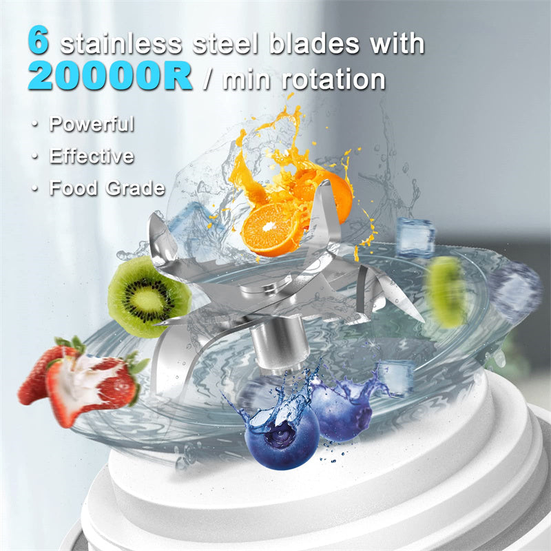 Portable Personal Blender – 6-Blade Mini Juicer for Smoothies & Shakes (USB Rechargeable)