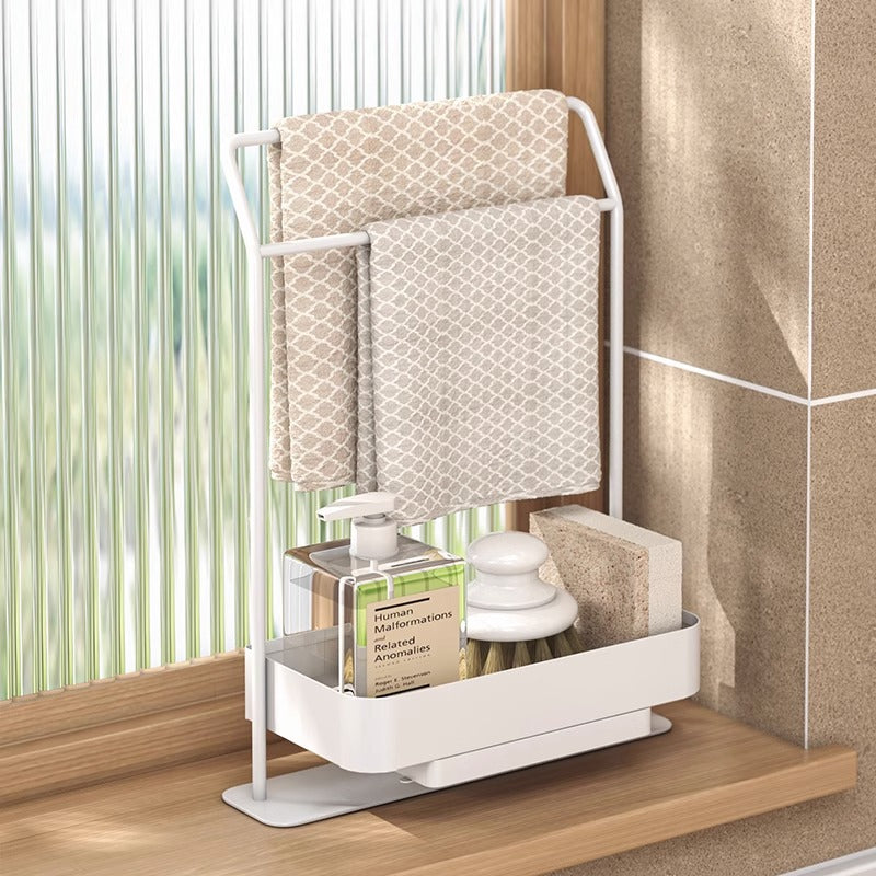 Rag Draining Kitchen Storage Rack - Multi-Purpose Sink Caddy, Sponge Holder, and Dishcloth Drying Organizer