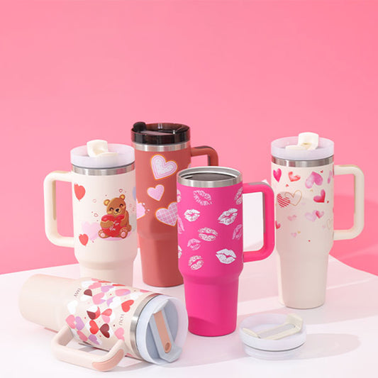 40 Oz Insulated Tumbler with Handle and Straw - Stainless Steel Leak-Proof Travel Mug