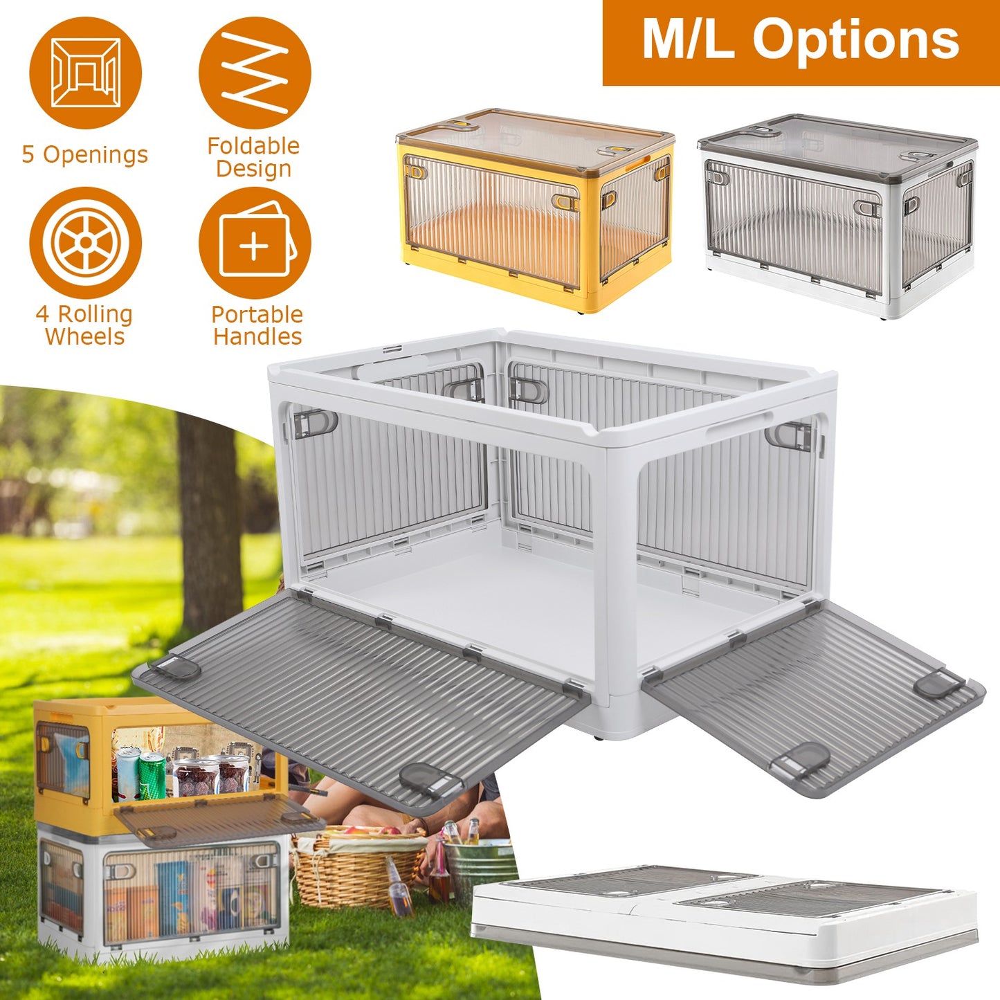 1Pc 70QT 66L Foldable Storage Bins With Lid 4 Doors Collapsible Stackable Closet Organizer Containers With Lock 4Pcs Wheels