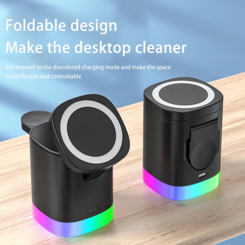 3-in-1 Magnetic Wireless Fast Charging Station with RGB Ambient Light for Smartphone, Apple Watch & AirPods